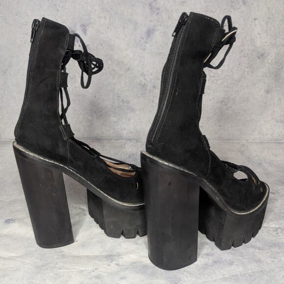 Jeffrey Campbell Adagio Suede Lace-Up Platform Heels in Black, Size 8.5 - Picture 8 of 11